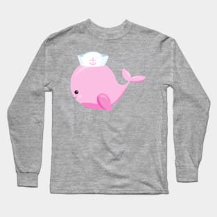 Sailor Whale, Cute Whale, Little Whale, Pink Whale Long Sleeve T-Shirt